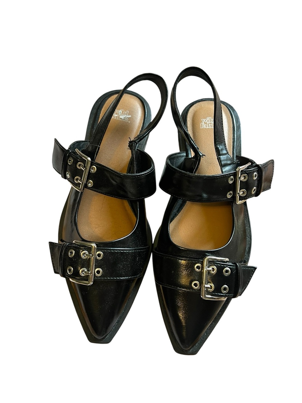 wild fable Black Pointed Slingback Flats with Buckle Detail